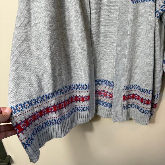Lane Bryant Fair Isle Open Cardigan Gray Red Blue Metallic SZ 18/20 Work Cozy - Picture 4 of 8